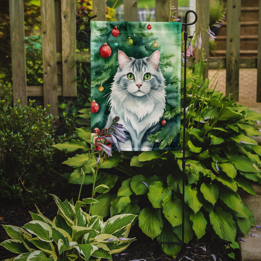 American Curl Cat By the Christmas Tree Garden Flag Mailbox Decorative Yard Banner Outside Patio Artwork for Flower Beds, Garden Size, Multicolor