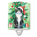 American Polydactyl Cat By the Christmas Tree Ceramic Night Light Compact, UL-Certified, Ideal for Bedroom, Bathroom, Nursery, Hallway, Kitchen, 6x4x3, Multicolor