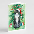 American Polydactyl Cat By the Christmas Tree Greeting Cards Pack of 8 Blank Cards with Envelopes Whimsical A7 Size 5x7