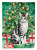 American Wirehair Cat By the Christmas Tree Garden Flag Mailbox Decorative Yard Banner Outside Patio Artwork for Flower Beds, Garden Size, Multicolor
