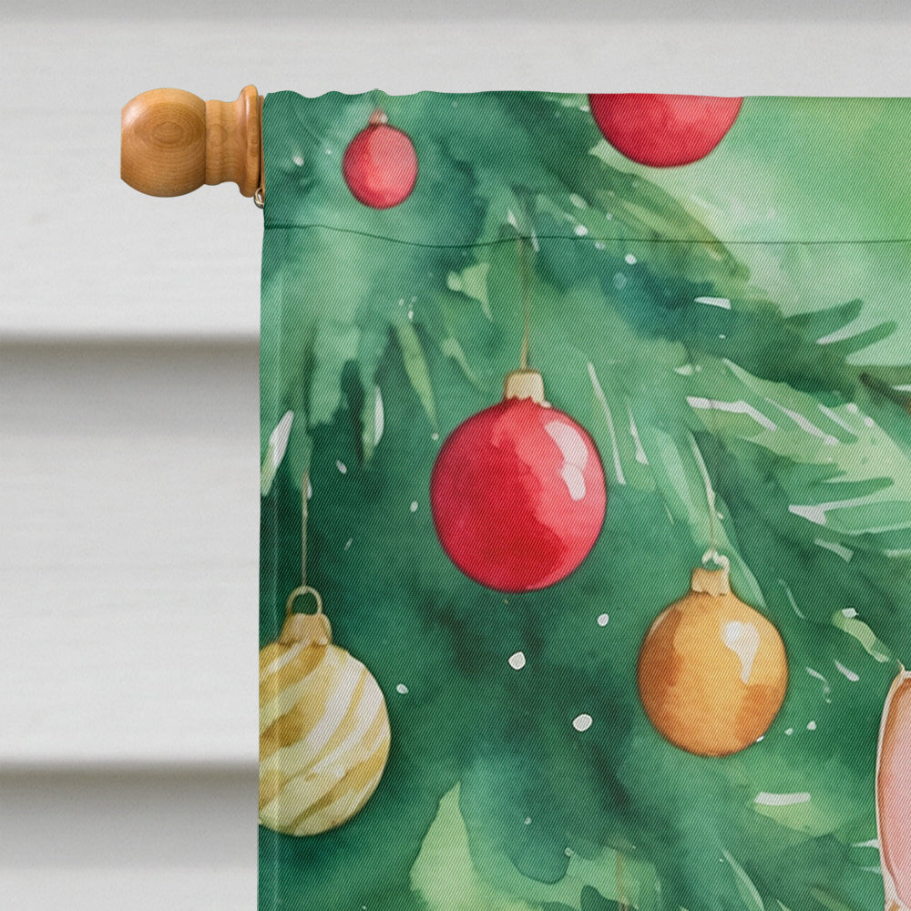 Arabian Mau Cat By the Christmas Tree House Flag 28x40 Porch Sleeve Pole Decorative Outside Yard Banner Artwork Wall Hanging, Polyester