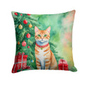 Arabian Mau Cat By the Christmas Tree Decorative Throw Pillow 18x18 Indoor Outdoor Accent Cushion, Fabric Cover with Insert for Sofa, Bed, Porch & Living Room