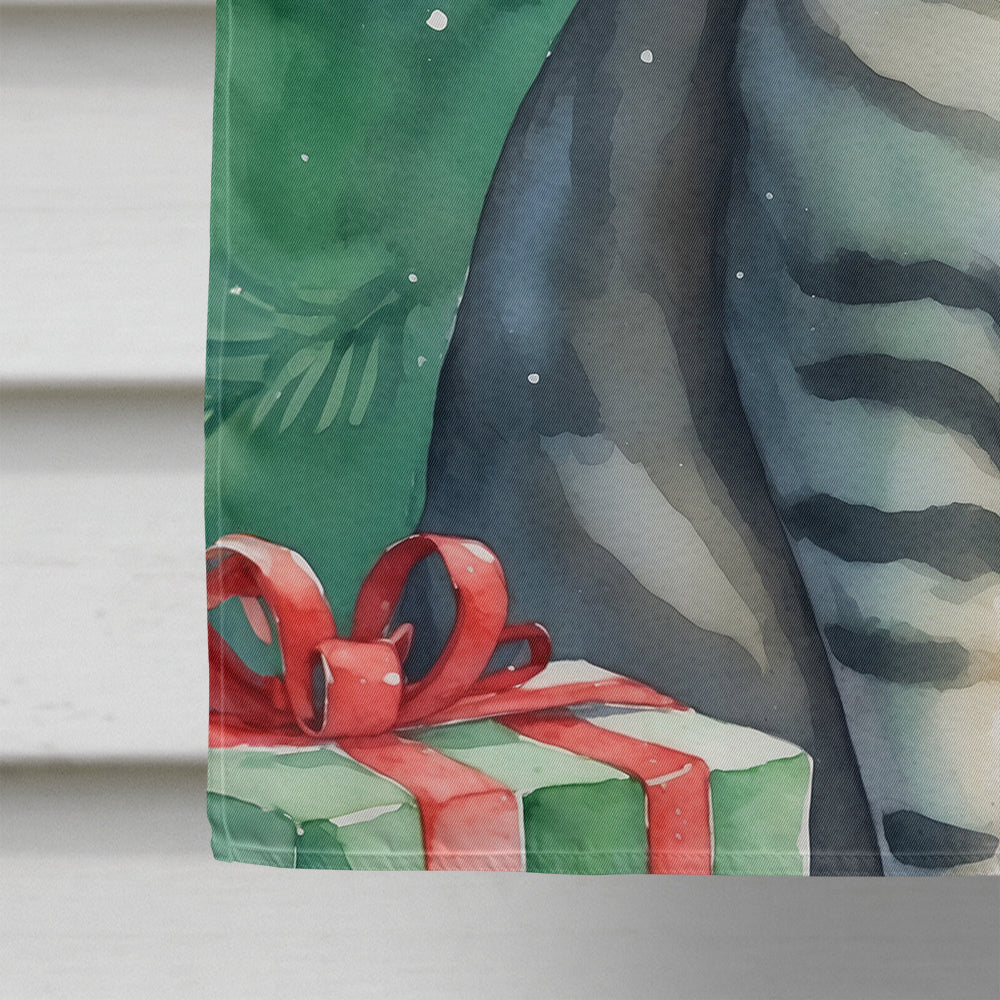 Asian Cat By the Christmas Tree House Flag 28x40 Porch Sleeve Pole Decorative Outside Yard Banner Artwork Wall Hanging, Polyester