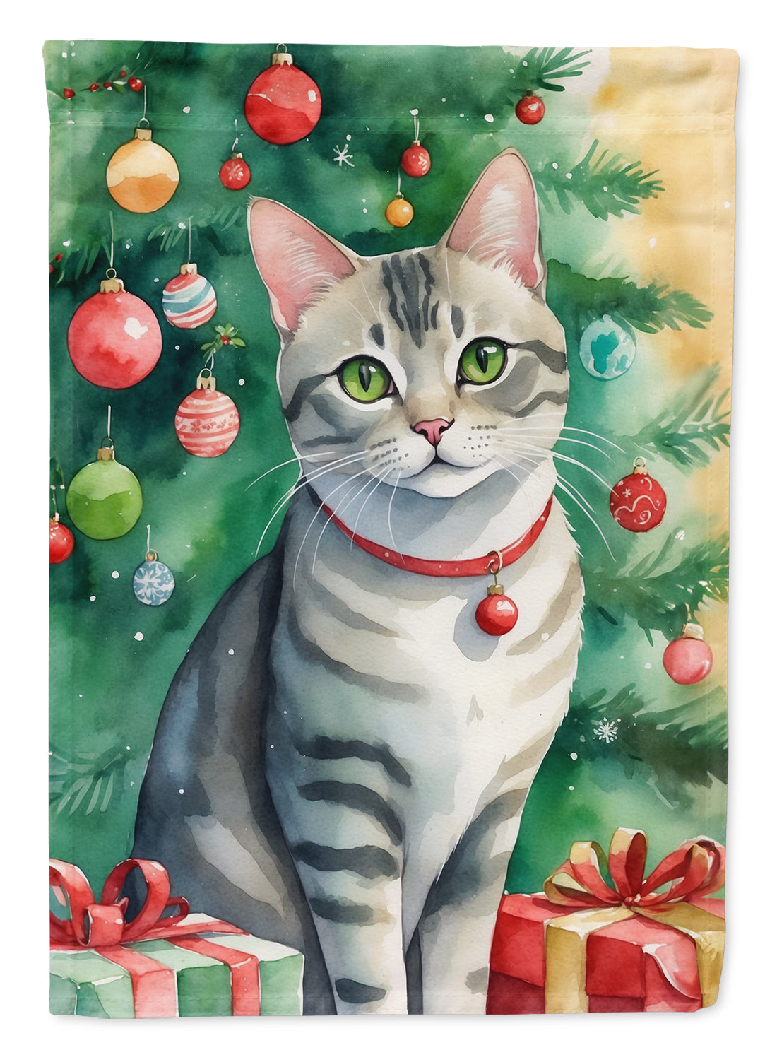 Asian Cat By the Christmas Tree Garden Flag Mailbox Decorative Yard Banner Outside Patio Artwork for Flower Beds, Garden Size, Multicolor