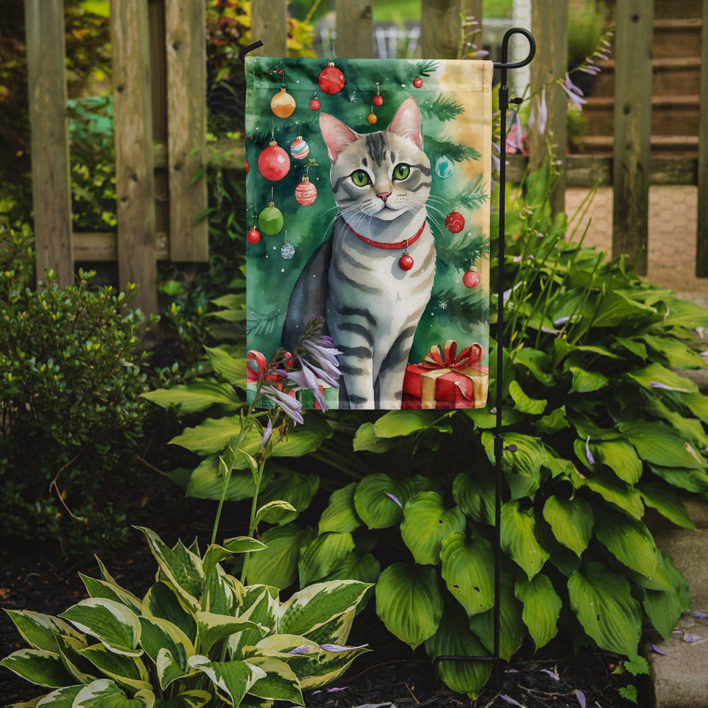 Asian Cat By the Christmas Tree Garden Flag Mailbox Decorative Yard Banner Outside Patio Artwork for Flower Beds, Garden Size, Multicolor