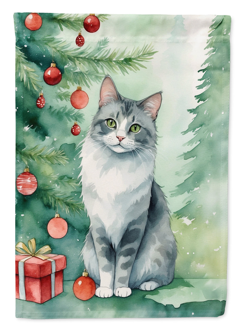 Australian Mist Cat By the Christmas Tree Garden Flag Mailbox Decorative Yard Banner Outside Patio Artwork for Flower Beds, Garden Size, Multicolor