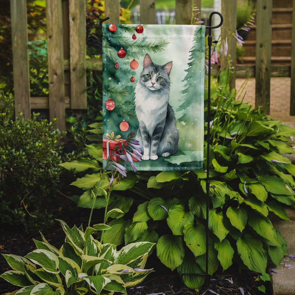 Australian Mist Cat By the Christmas Tree Garden Flag Mailbox Decorative Yard Banner Outside Patio Artwork for Flower Beds, Garden Size, Multicolor