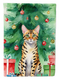 Bengal Cat By the Christmas Tree Garden Flag Mailbox Decorative Yard Banner Outside Patio Artwork for Flower Beds, Garden Size, Multicolor