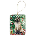 Birman Cat By the Christmas Tree Porcelain Ornament Christmas Tree Hanging Decorations for Home Christmas Holiday, Rectangle, Gift, Multicolor