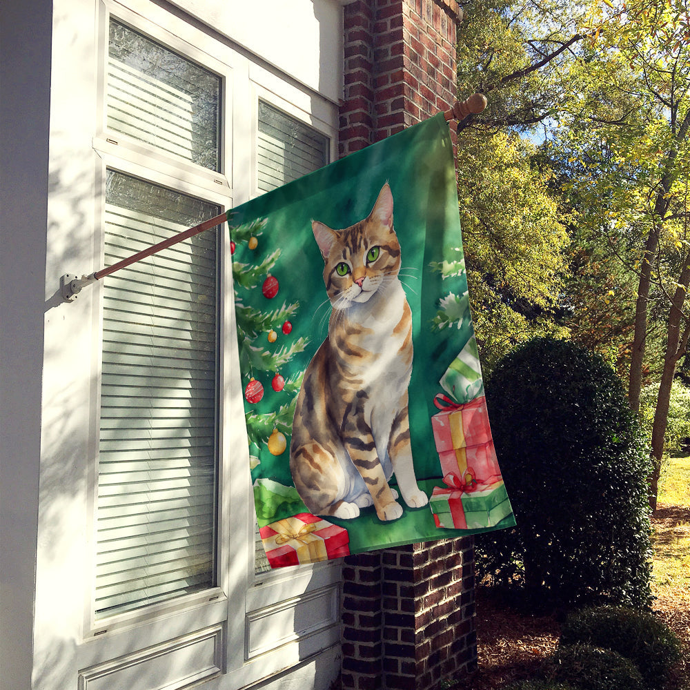 California Spangled Cat By the Christmas Tree House Flag 28x40 Porch Sleeve Pole Decorative Outside Yard Banner Artwork Wall Hanging, Polyester