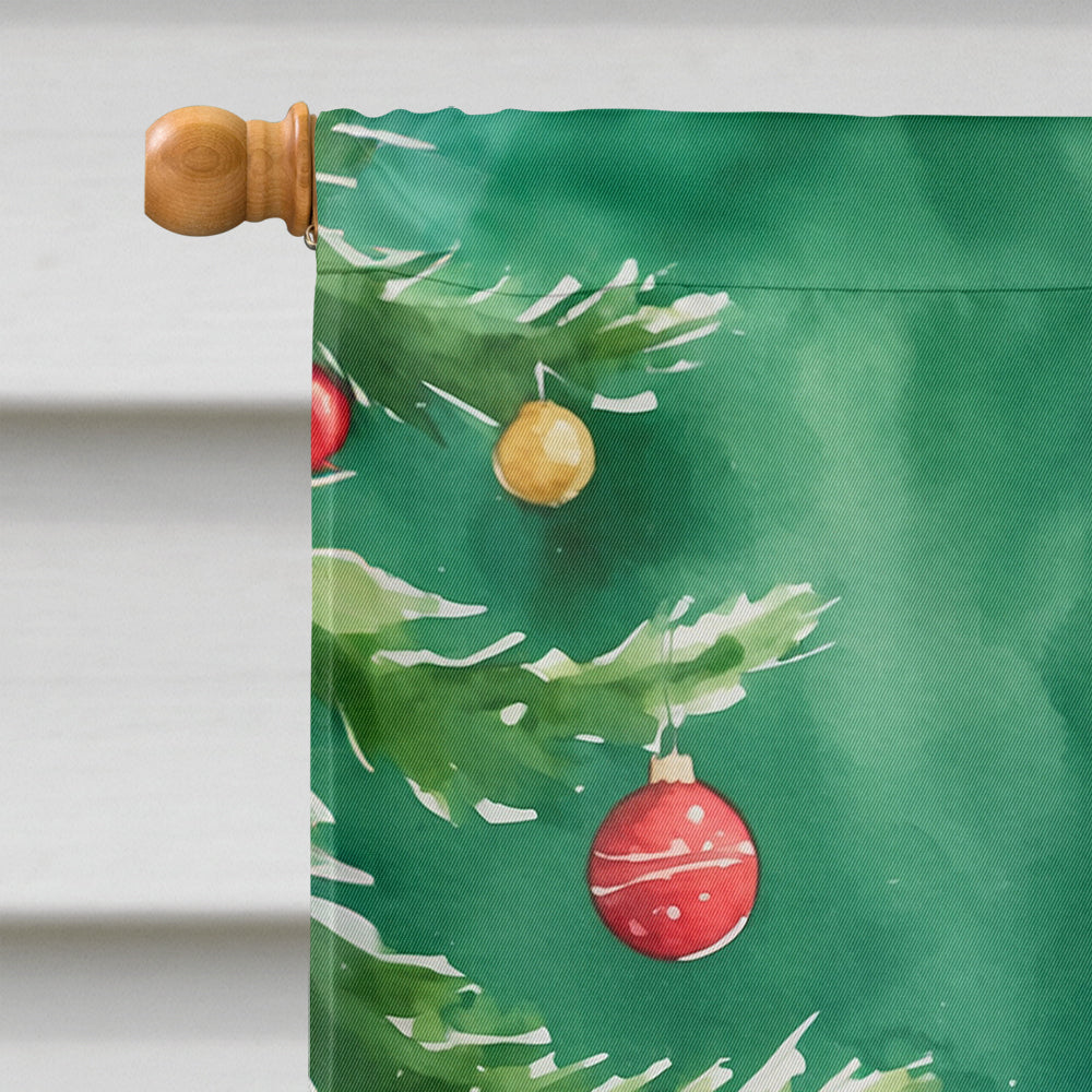 California Spangled Cat By the Christmas Tree House Flag 28x40 Porch Sleeve Pole Decorative Outside Yard Banner Artwork Wall Hanging, Polyester