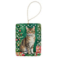 California Spangled Cat By the Christmas Tree Porcelain Ornament Christmas Tree Hanging Decorations for Home Christmas Holiday, Rectangle, Gift, Multicolor