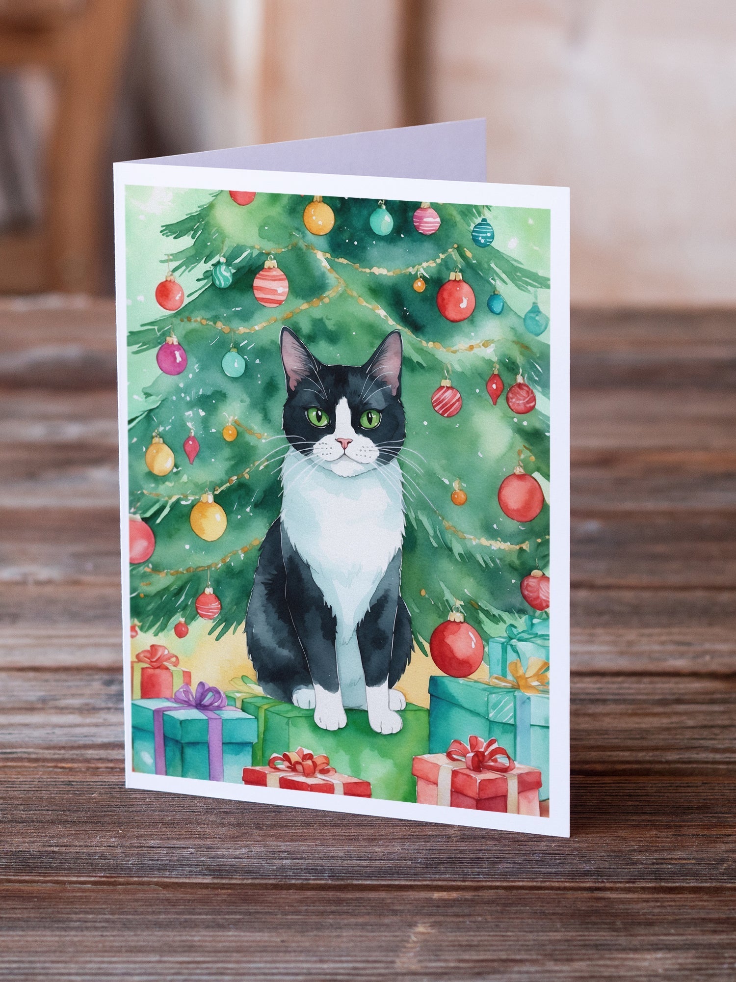 Chantilly Tiffany Cat By the Christmas Tree Greeting Cards Pack of 8 Blank Cards with Envelopes Whimsical A7 Size 5x7