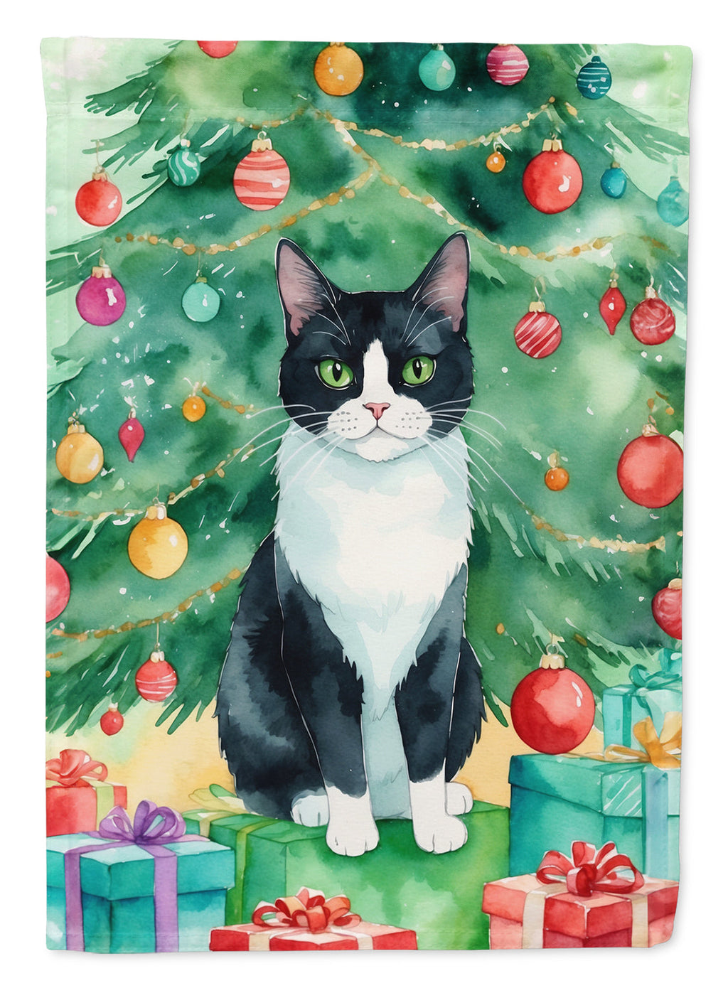 Chantilly Tiffany Cat By the Christmas Tree Garden Flag Mailbox Decorative Yard Banner Outside Patio Artwork for Flower Beds, Garden Size, Multicolor