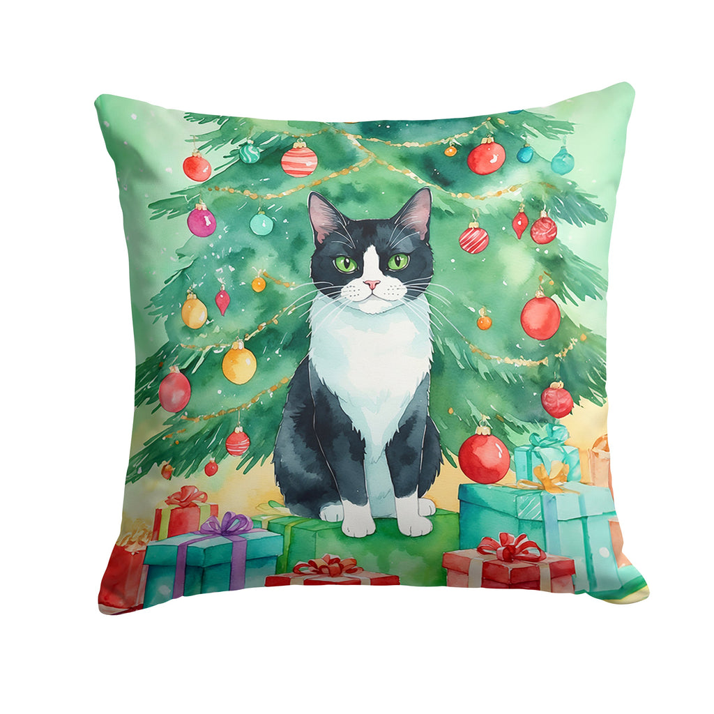 Chantilly Tiffany Cat By the Christmas Tree Decorative Throw Pillow 14x14 Indoor Outdoor Accent Cushion, Fabric Cover with Insert for Sofa, Bed, Porch & Living Room