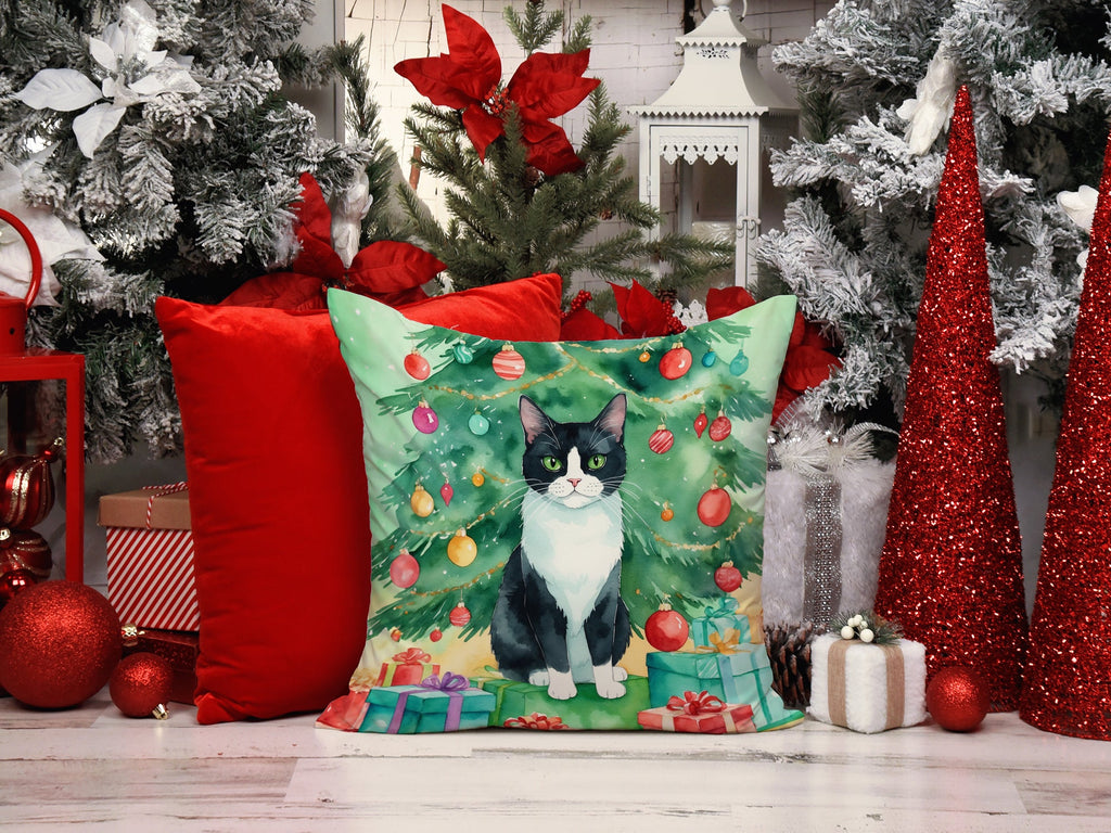 Chantilly Tiffany Cat By the Christmas Tree Decorative Throw Pillow 18x18 Indoor Outdoor Accent Cushion, Fabric Cover with Insert for Sofa, Bed, Porch & Living Room