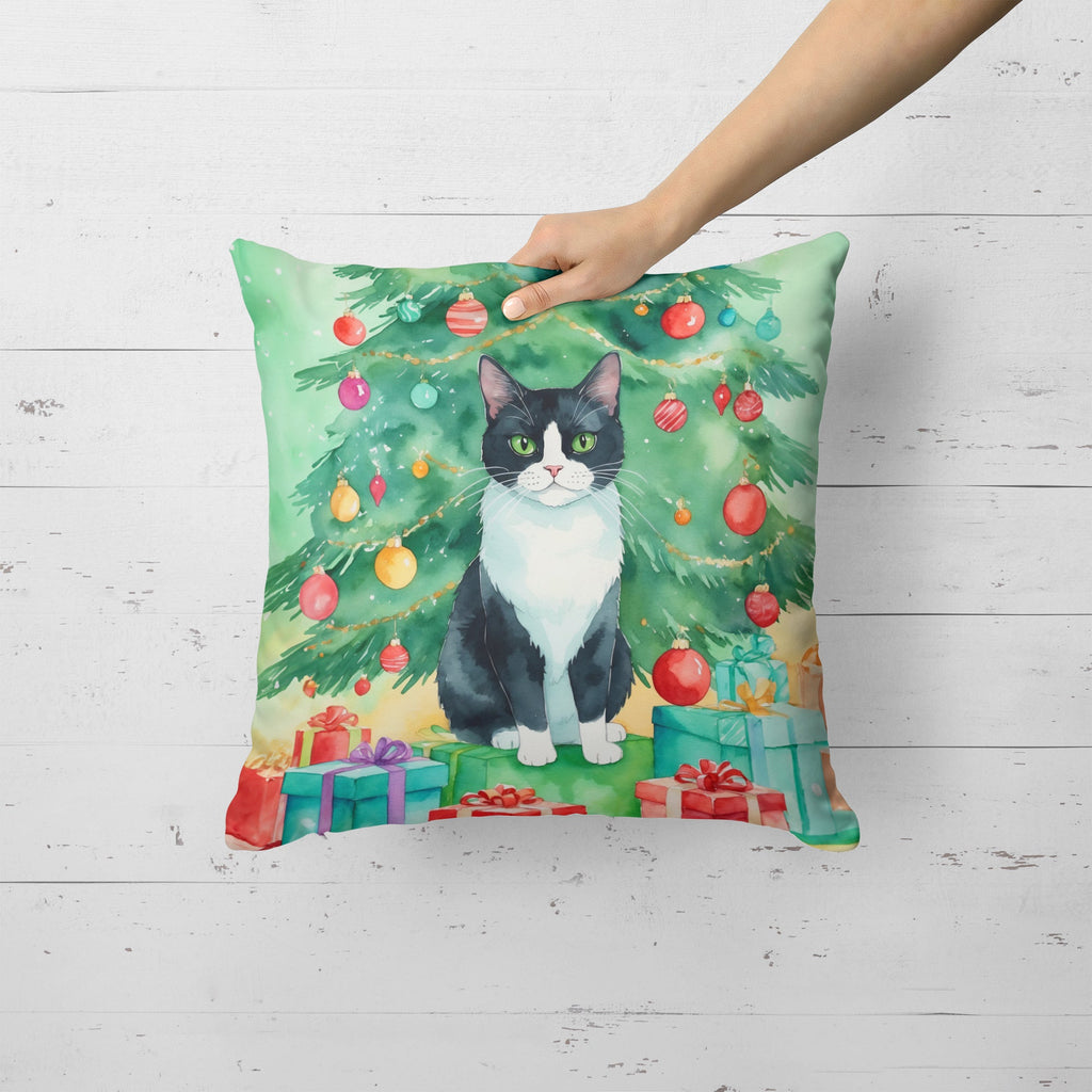 Chantilly Tiffany Cat By the Christmas Tree Decorative Throw Pillow 18x18 Indoor Outdoor Accent Cushion, Fabric Cover with Insert for Sofa, Bed, Porch & Living Room