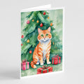 Cheetoh Cat By the Christmas Tree Greeting Cards Pack of 8 Blank Cards with Envelopes Whimsical A7 Size 5x7