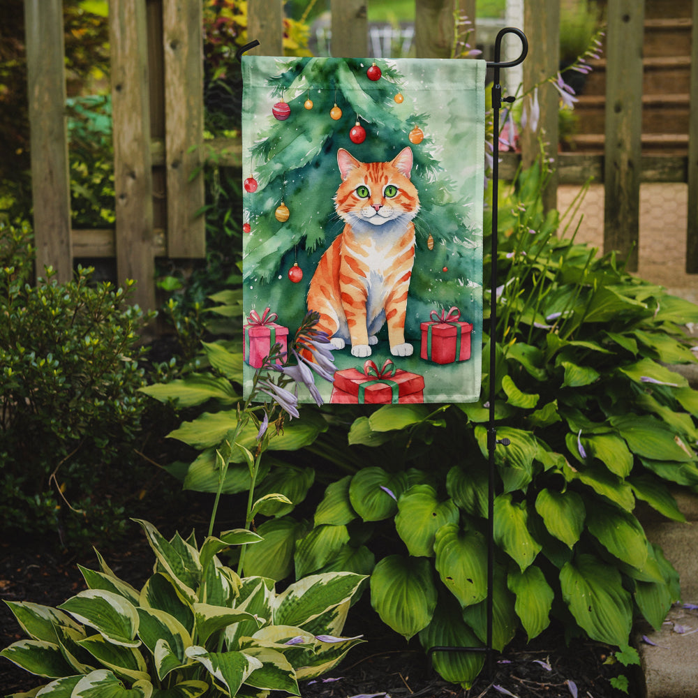Cheetoh Cat By the Christmas Tree Garden Flag Mailbox Decorative Yard Banner Outside Patio Artwork for Flower Beds, Garden Size, Multicolor