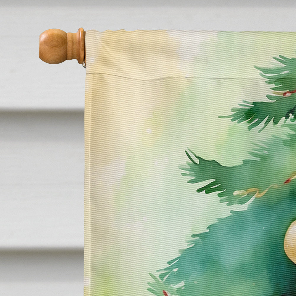 Colorpoint Longhair Cat By the Christmas Tree House Flag 28x40 Porch Sleeve Pole Decorative Outside Yard Banner Artwork Wall Hanging, Polyester