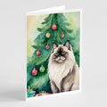 Colorpoint Longhair Cat By the Christmas Tree Greeting Cards Pack of 8 Blank Cards with Envelopes Whimsical A7 Size 5x7