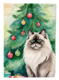 Colorpoint Longhair Cat By the Christmas Tree Garden Flag Mailbox Decorative Yard Banner Outside Patio Artwork for Flower Beds, Garden Size, Multicolor