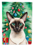 Colorpoint Shorthair Cat By the Christmas Tree House Flag 28x40 Porch Sleeve Pole Decorative Outside Yard Banner Artwork Wall Hanging, Polyester
