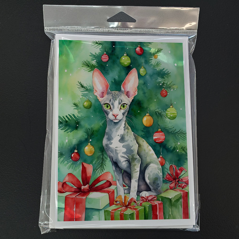 Cornish Rex Cat By the Christmas Tree Greeting Cards Pack of 8 Blank Cards with Envelopes Whimsical A7 Size 5x7