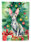Cornish Rex Cat By the Christmas Tree Garden Flag Mailbox Decorative Yard Banner Outside Patio Artwork for Flower Beds, Garden Size, Multicolor