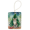 Dwelf Cat By the Christmas Tree Porcelain Ornament Christmas Tree Hanging Decorations for Home Christmas Holiday, Rectangle, Gift, Multicolor