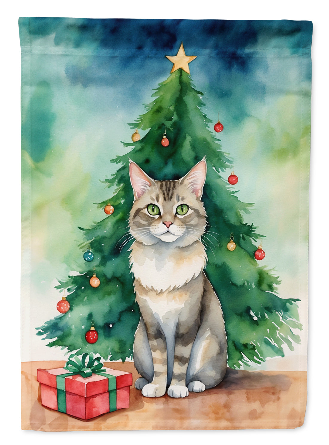 Dwelf Cat By the Christmas Tree Garden Flag Mailbox Decorative Yard Banner Outside Patio Artwork for Flower Beds, Garden Size, Multicolor