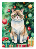 Exotic Shorthair Cat By the Christmas Tree House Flag 28x40 Porch Sleeve Pole Decorative Outside Yard Banner Artwork Wall Hanging, Polyester