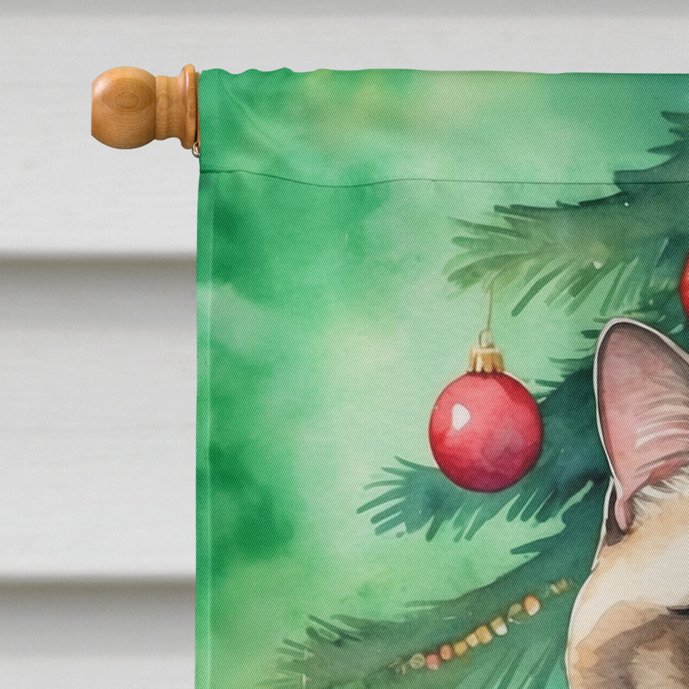 Exotic Shorthair Cat By the Christmas Tree House Flag 28x40 Porch Sleeve Pole Decorative Outside Yard Banner Artwork Wall Hanging, Polyester