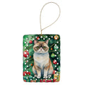Exotic Shorthair Cat By the Christmas Tree Porcelain Ornament Christmas Tree Hanging Decorations for Home Christmas Holiday, Rectangle, Gift, Multicolor