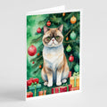 Exotic Shorthair Cat By the Christmas Tree Greeting Cards Pack of 8 Blank Cards with Envelopes Whimsical A7 Size 5x7