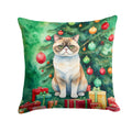 Exotic Shorthair Cat By the Christmas Tree Decorative Throw Pillow 18x18 Indoor Outdoor Accent Cushion, Fabric Cover with Insert for Sofa, Bed, Porch & Living Room