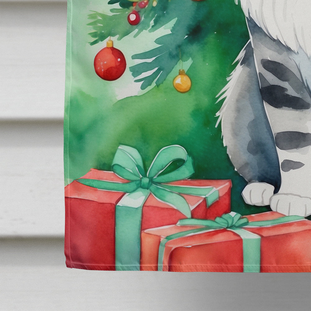 Foldex Exotic Fold Cat By the Christmas Tree House Flag 28x40 Porch Sleeve Pole Decorative Outside Yard Banner Artwork Wall Hanging, Polyester
