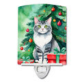 Foldex Exotic Fold Cat By the Christmas Tree Ceramic Night Light Compact, UL-Certified, Ideal for Bedroom, Bathroom, Nursery, Hallway, Kitchen, 6x4x3, Multicolor