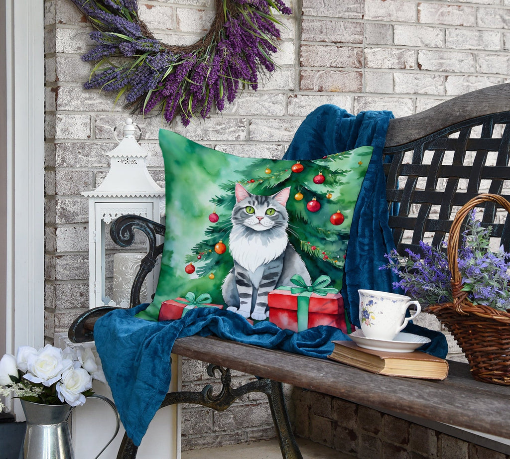 Foldex Exotic Fold Cat By the Christmas Tree Decorative Throw Pillow 18x18 Indoor Outdoor Accent Cushion, Fabric Cover with Insert for Sofa, Bed, Porch & Living Room