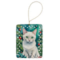 Foreign White Cat By the Christmas Tree Porcelain Ornament Christmas Tree Hanging Decorations for Home Christmas Holiday, Rectangle, Gift, Multicolor
