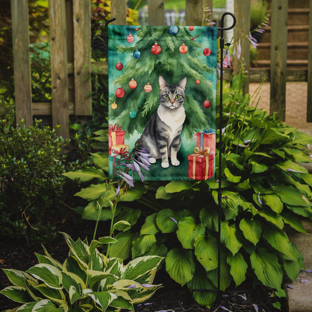 German Rex Cat By the Christmas Tree Garden Flag Mailbox Decorative Yard Banner Outside Patio Artwork for Flower Beds, Garden Size, Multicolor