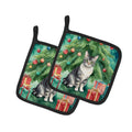 German Rex Cat By the Christmas Tree Pot Holder Set of 2 Heat Resistant Quilted Hot Pads 7.5 x 7.5 Inch, Insulated Kitchen Trivets for Cooking & Baking