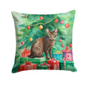 Havana Brown Cat By the Christmas Tree Decorative Throw Pillow 18x18 Indoor Outdoor Accent Cushion, Fabric Cover with Insert for Sofa, Bed, Porch & Living Room