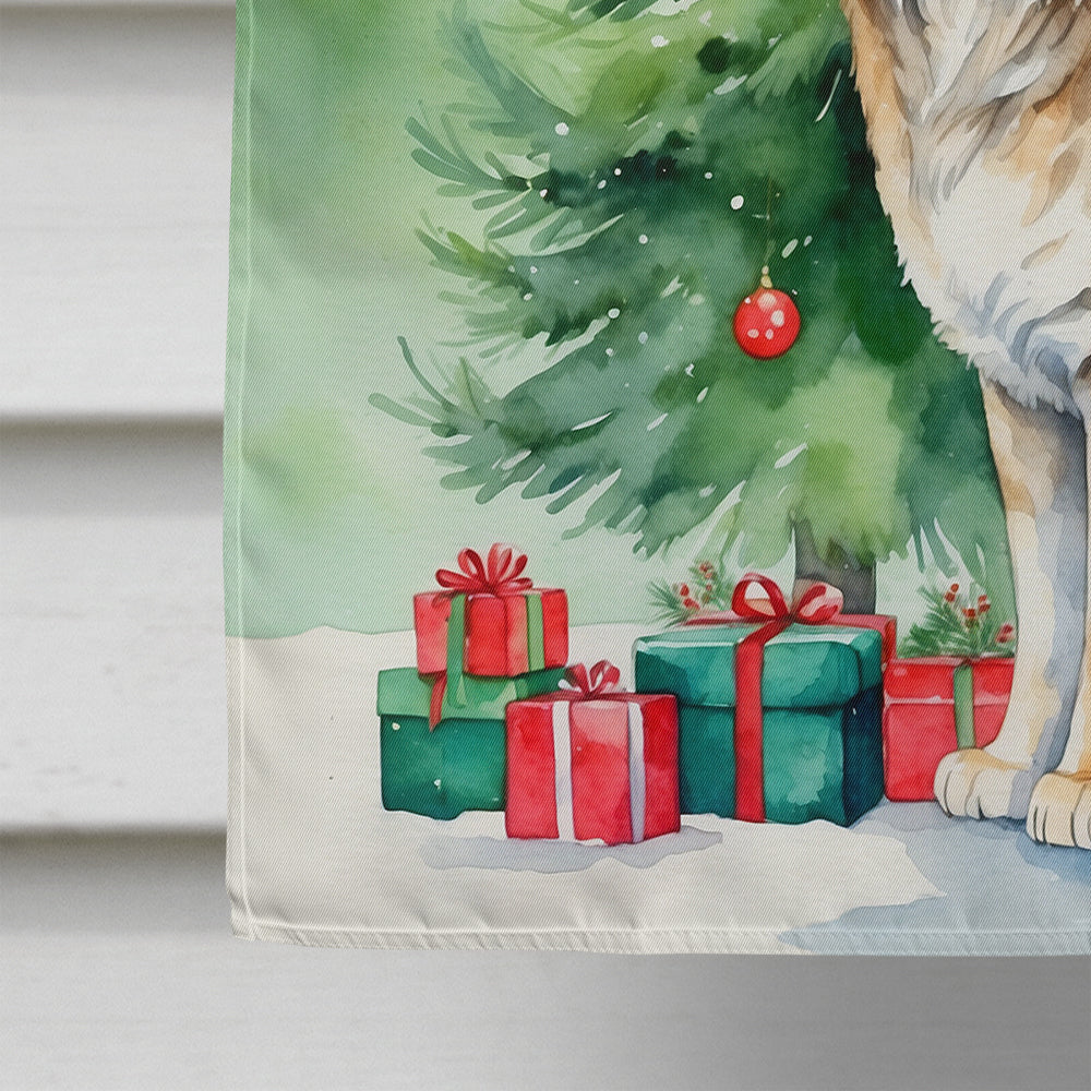 Highlander Lynx Cat By the Christmas Tree House Flag 28x40 Porch Sleeve Pole Decorative Outside Yard Banner Artwork Wall Hanging, Polyester