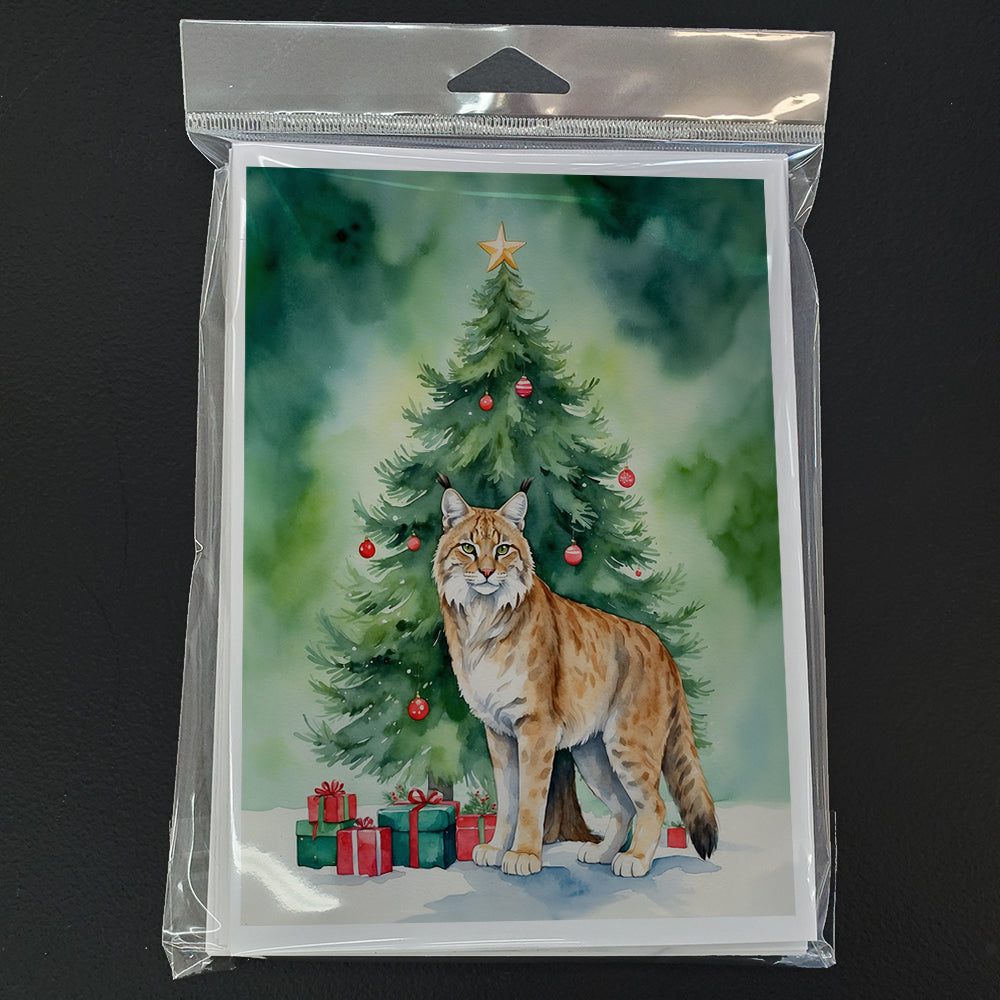 Highlander Lynx Cat By the Christmas Tree Greeting Cards Pack of 8 Blank Cards with Envelopes Whimsical A7 Size 5x7