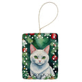 Khao Manee Cat By the Christmas Tree Porcelain Ornament Christmas Tree Hanging Decorations for Home Christmas Holiday, Rectangle, Gift, Multicolor