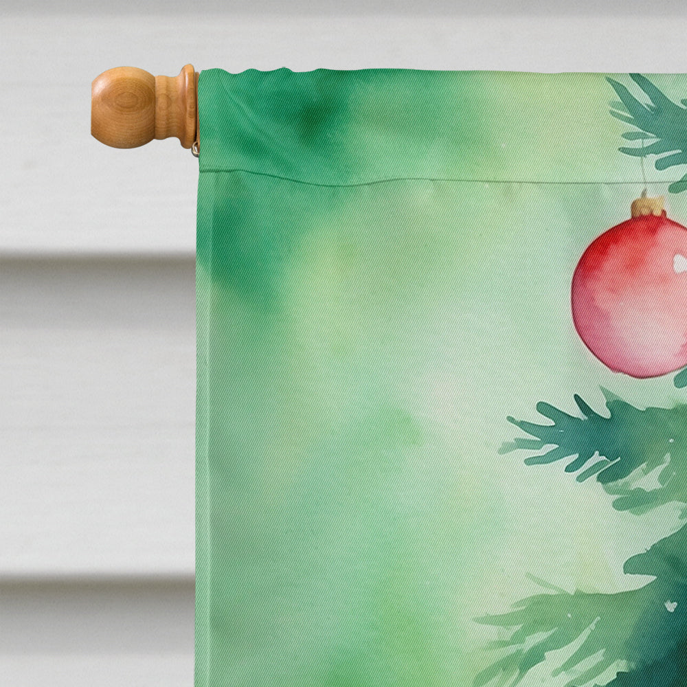 Li Hua Cat By the Christmas Tree House Flag 28x40 Porch Sleeve Pole Decorative Outside Yard Banner Artwork Wall Hanging, Polyester