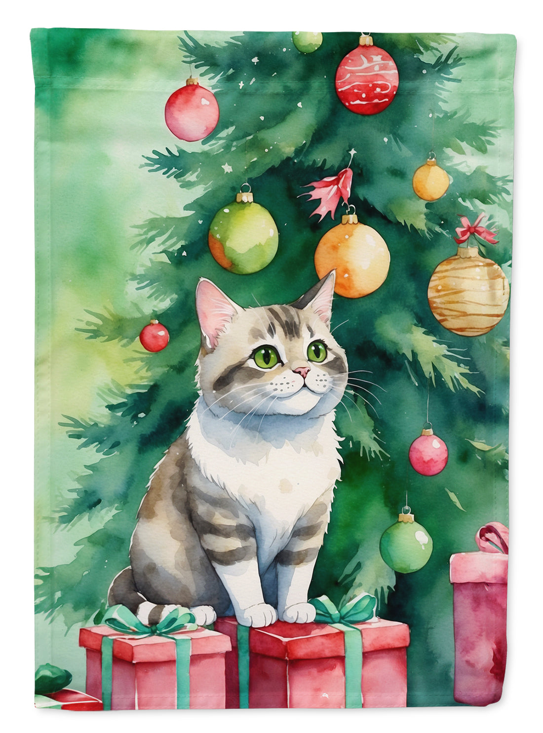 Li Hua Cat By the Christmas Tree Garden Flag Mailbox Decorative Yard Banner Outside Patio Artwork for Flower Beds, Garden Size, Multicolor