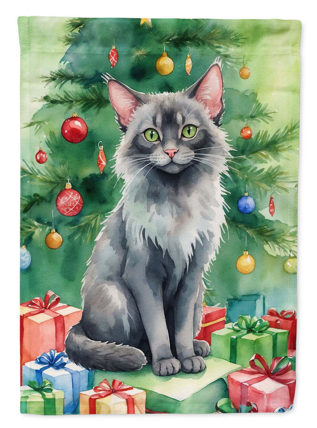 Lykoi Cat By the Christmas Tree Garden Flag Mailbox Decorative Yard Banner Outside Patio Artwork for Flower Beds, Garden Size, Multicolor