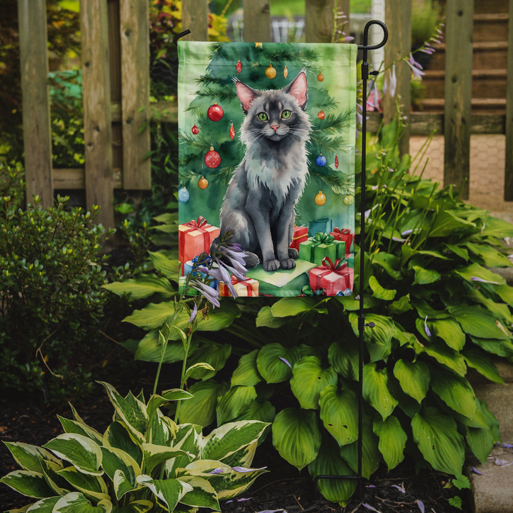 Lykoi Cat By the Christmas Tree Garden Flag Mailbox Decorative Yard Banner Outside Patio Artwork for Flower Beds, Garden Size, Multicolor